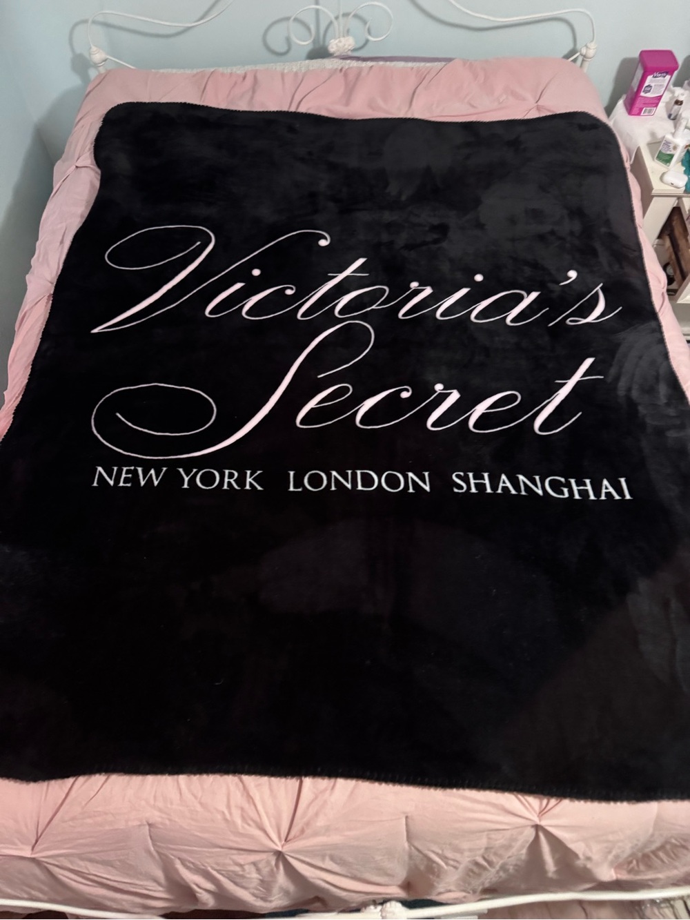 Victoria's Secret Black Blanket with White Script
